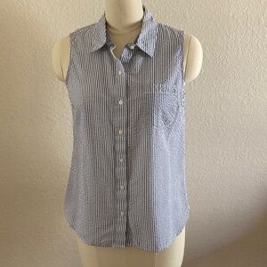 Tommy Hilfiger Blue and White Sleeveless Button Down Shirt